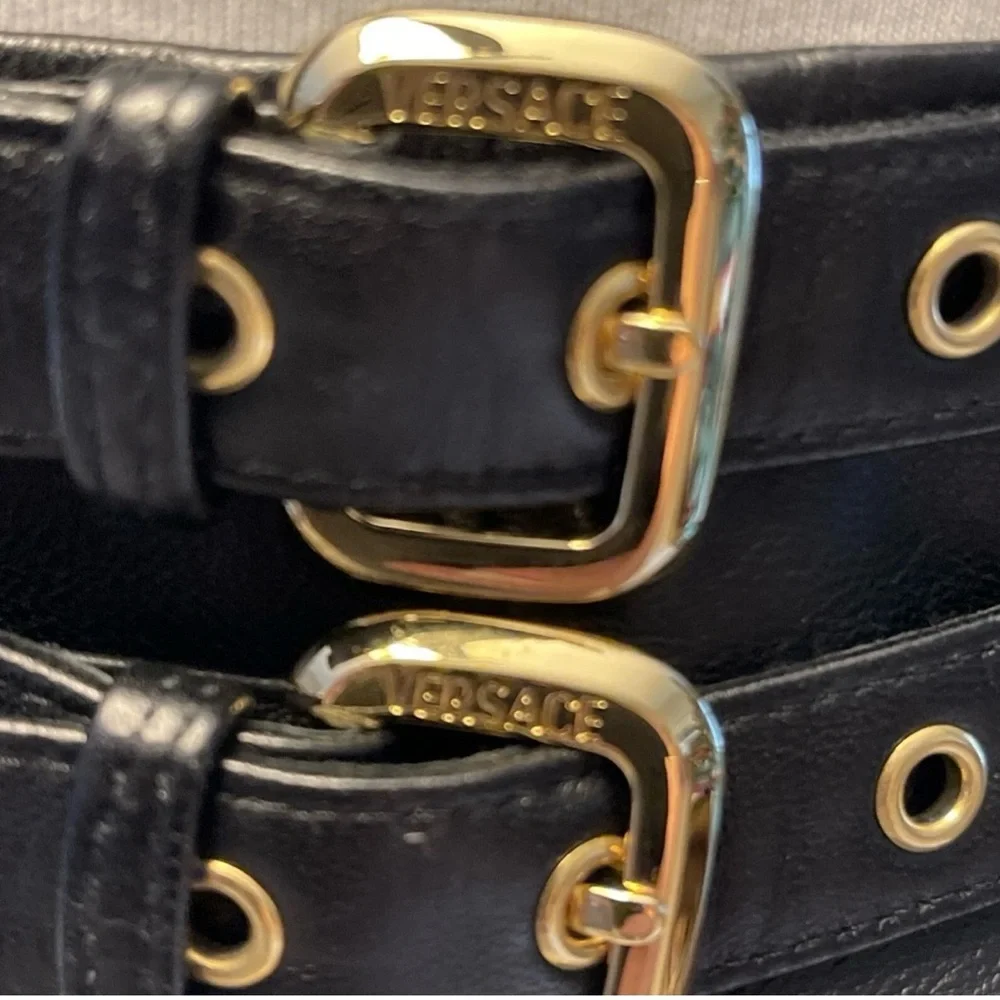 GIANNI VERSACE Leather Top Vest Jacket SZ40 Italy 6 USA Bolero 90s woman’s black - Picture 8 of 16